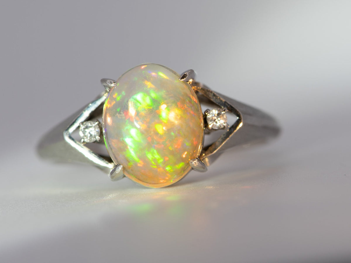 1.78ct High Dome Bright Mexican Fire Opal Ring Platinum V1144 Aurora Designer
