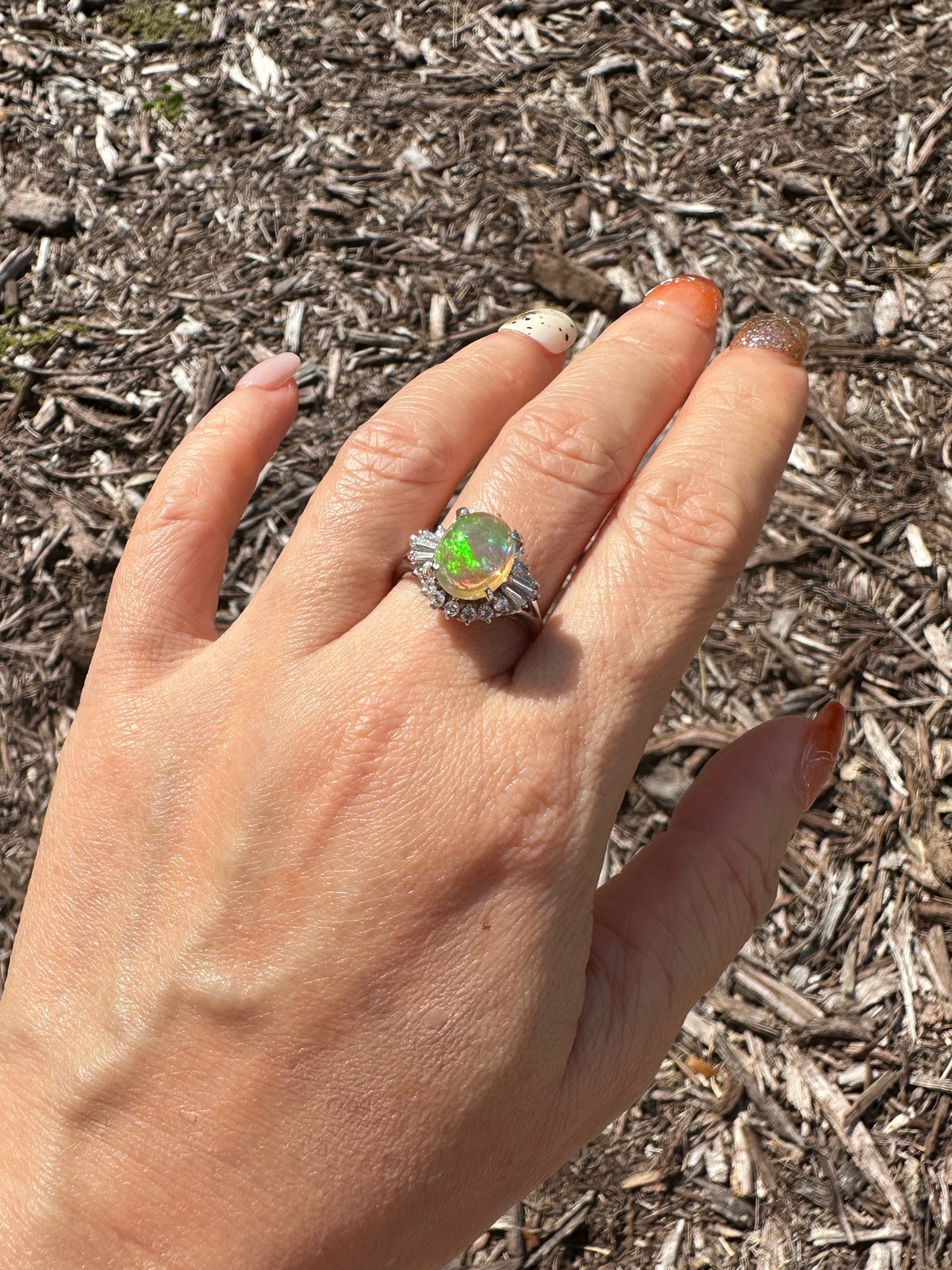 2.37ct Super Bright Mexican Fire Opal with Diamond Halo Engagement Ring Platinum 6.69g V1145 Aurora Designer