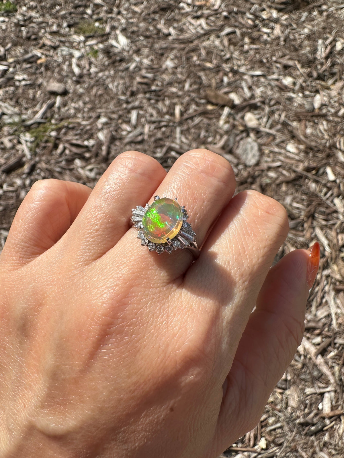 2.37ct Super Bright Mexican Fire Opal with Diamond Halo Engagement Ring Platinum 6.69g V1145 Aurora Designer