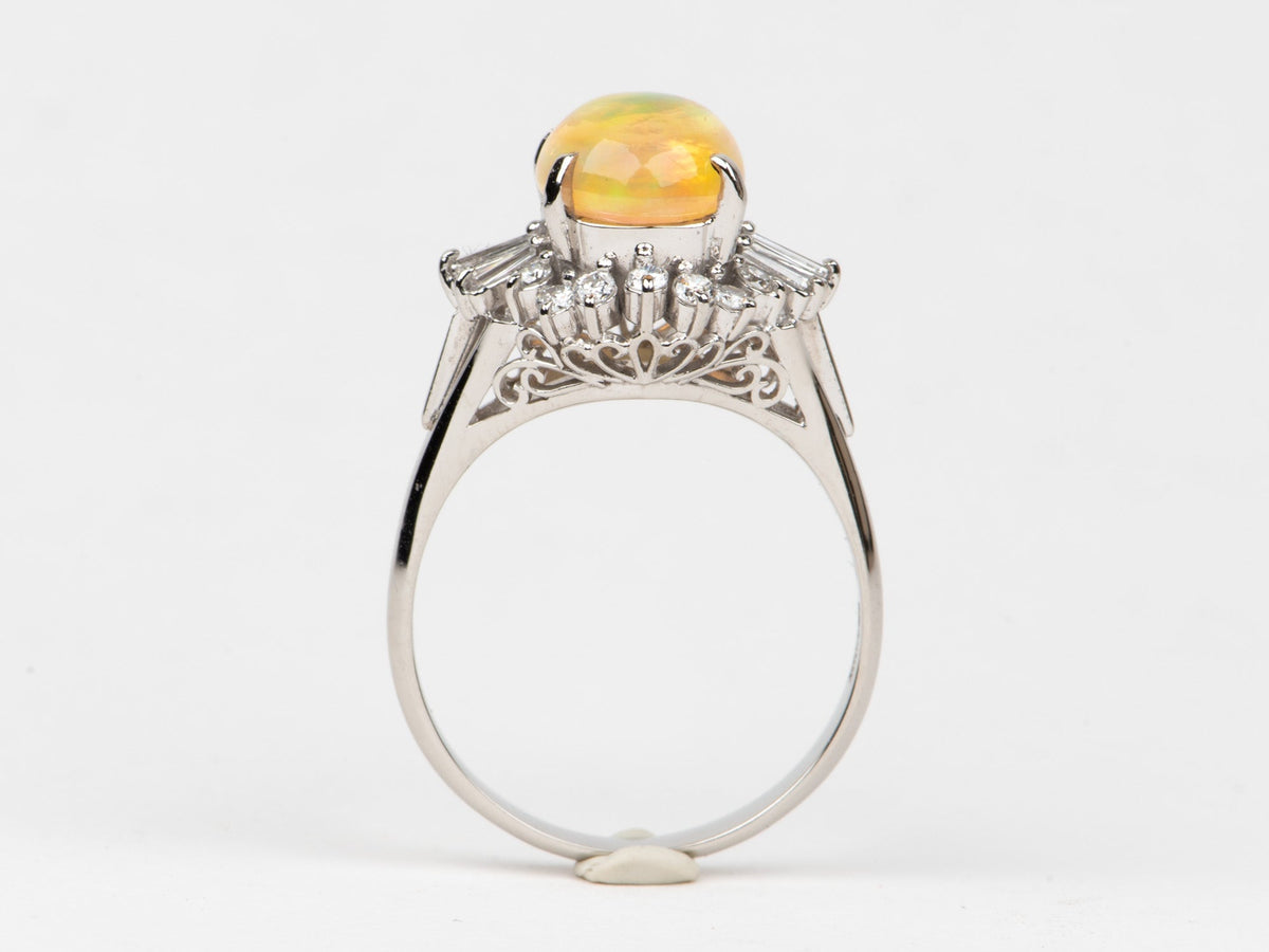 2.37ct Super Bright Mexican Fire Opal with Diamond Halo Engagement Ring Platinum 6.69g V1145 Aurora Designer