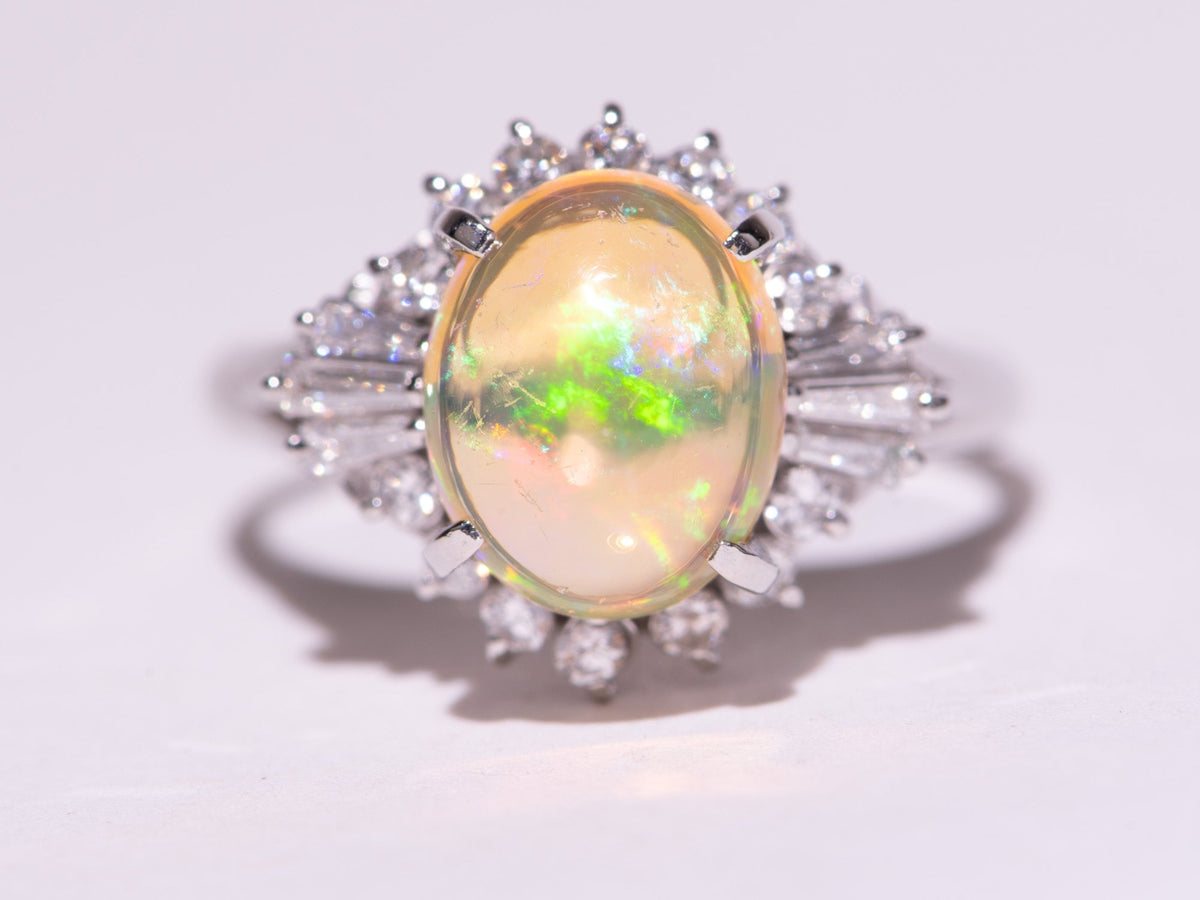 2.37ct Super Bright Mexican Fire Opal with Diamond Halo Engagement Ring Platinum 6.69g V1145 Aurora Designer