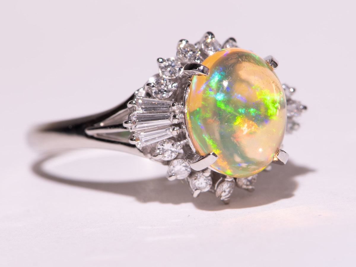 2.37ct Super Bright Mexican Fire Opal with Diamond Halo Engagement Ring Platinum 6.69g V1145 Aurora Designer