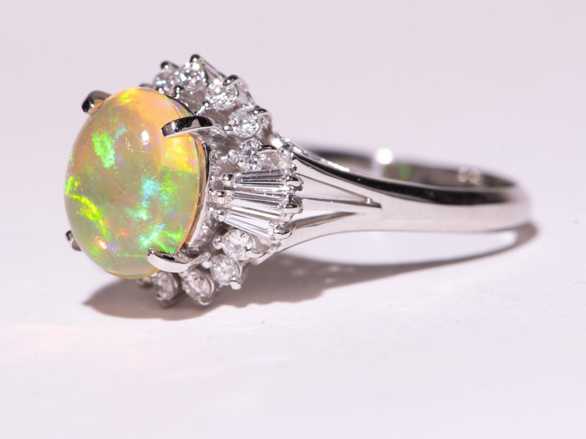 2.37ct Super Bright Mexican Fire Opal with Diamond Halo Engagement Ring Platinum 6.69g V1145 Aurora Designer