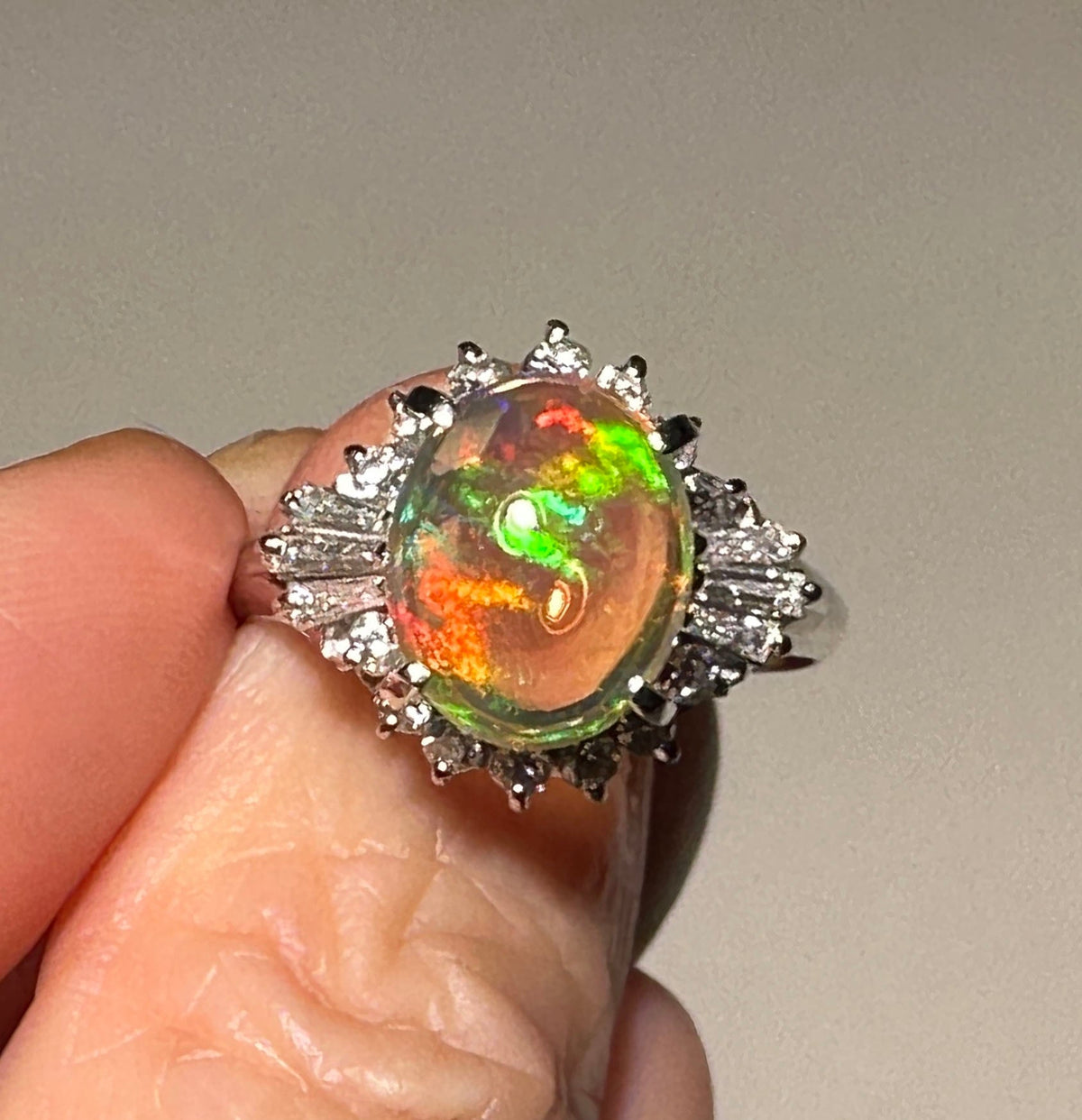 2.37ct Super Bright Mexican Fire Opal with Diamond Halo Engagement Ring Platinum 6.69g V1145 Aurora Designer