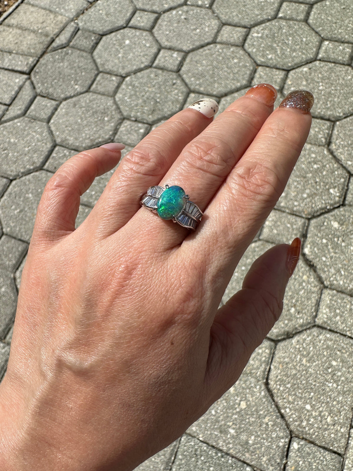 1.51ct Australian Black Opal with Baguette Diamond Ring Platinum 8g+ V1147 Aurora Designer