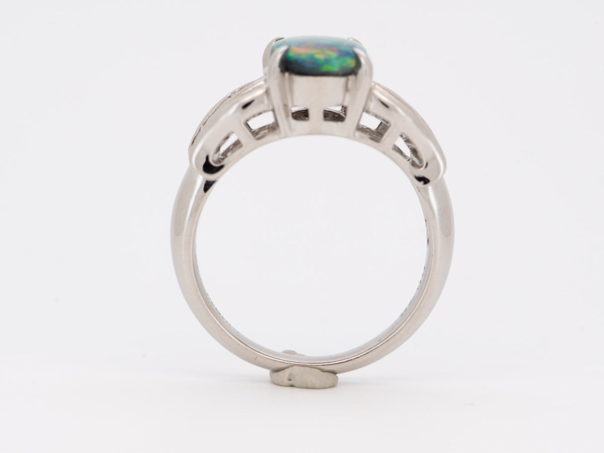 1.51ct Australian Black Opal with Baguette Diamond Ring Platinum 8g+ V1147 Aurora Designer