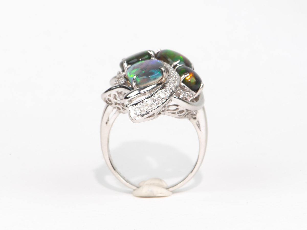 Australian Black Opal and Diamond Cluster Ring PT900 Heavy 14g+ V1149 Aurora Designer