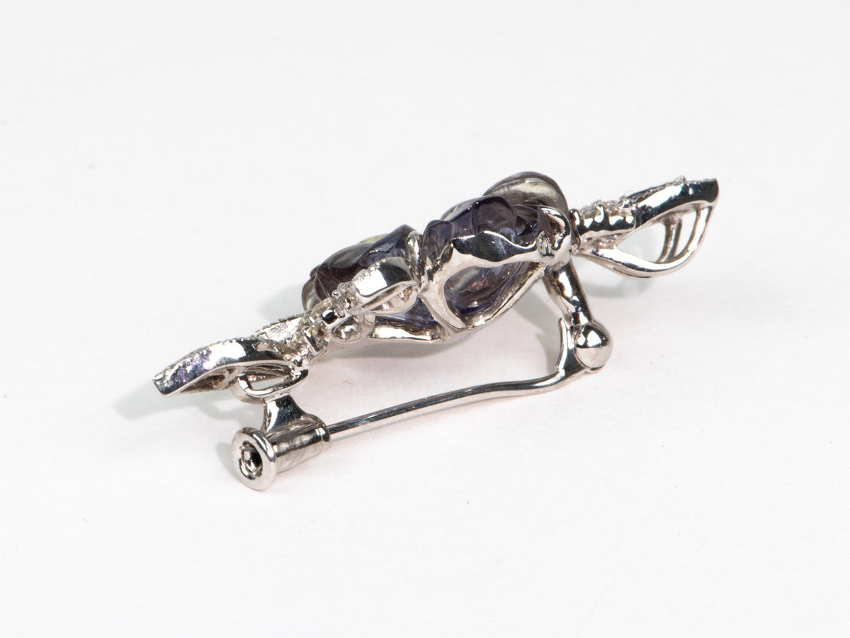 8.67ct Tanzanite Flower Carving with Diamond Pendant Brooch 18K White Gold 6.8g V1153 Aurora Designer