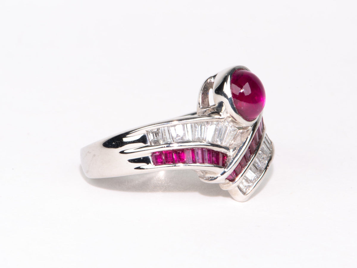 2.07ctw Ruby Cabochon and 0.63ctw Diamond Unique Chevron Stacking Band Ring Platinum PT900 9g+ V1154 Aurora Designer