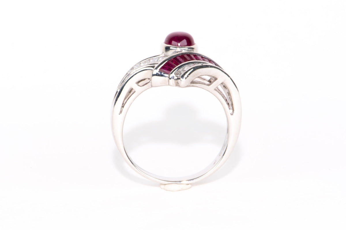 2.07ctw Ruby Cabochon and 0.63ctw Diamond Unique Chevron Stacking Band Ring Platinum PT900 9g+ V1154 Aurora Designer
