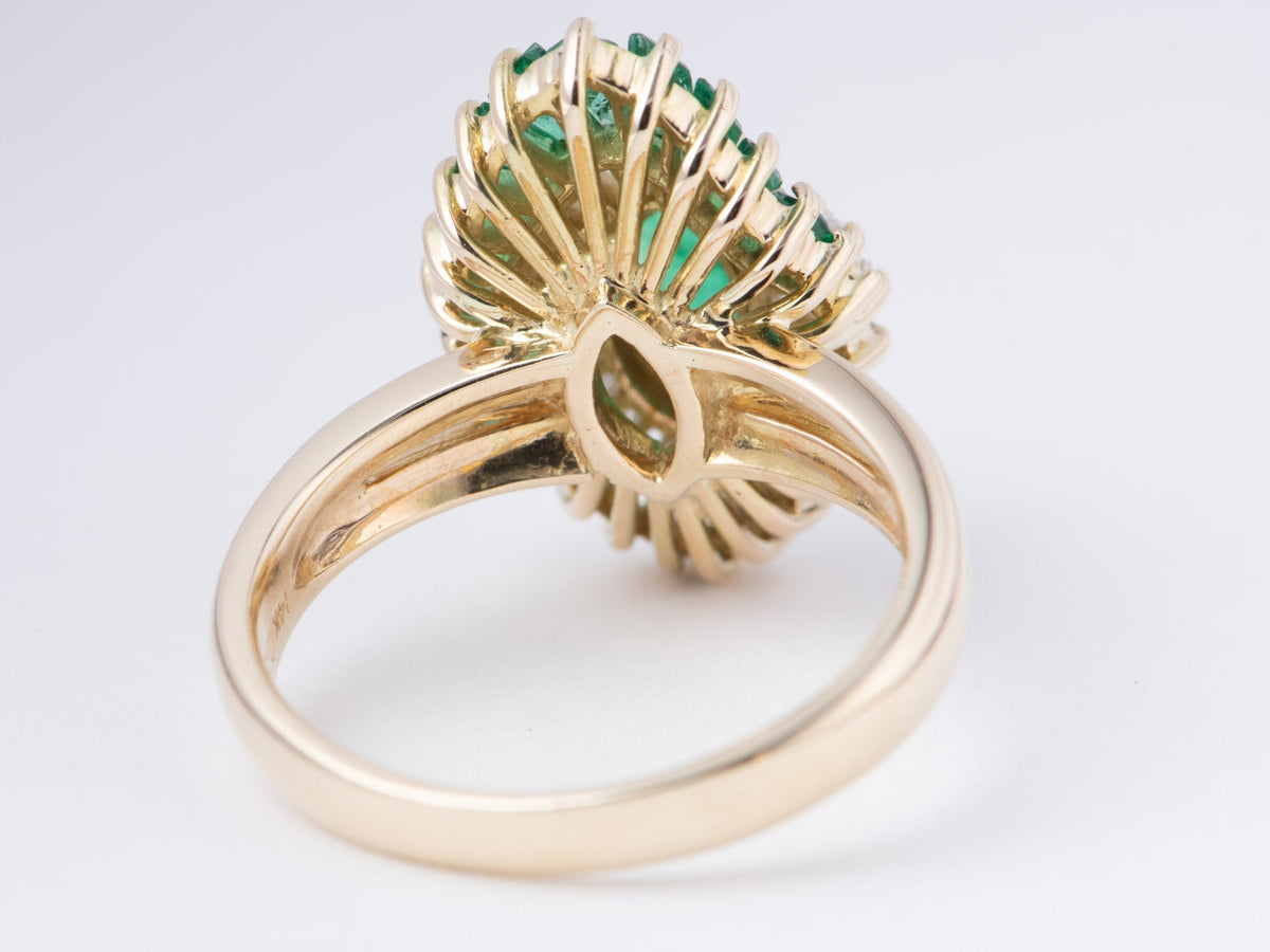 Marquise Emerald with Baguette Emerald and Diamond Halo 14K Gold Engagement Ring V1156 Aurora Designer
