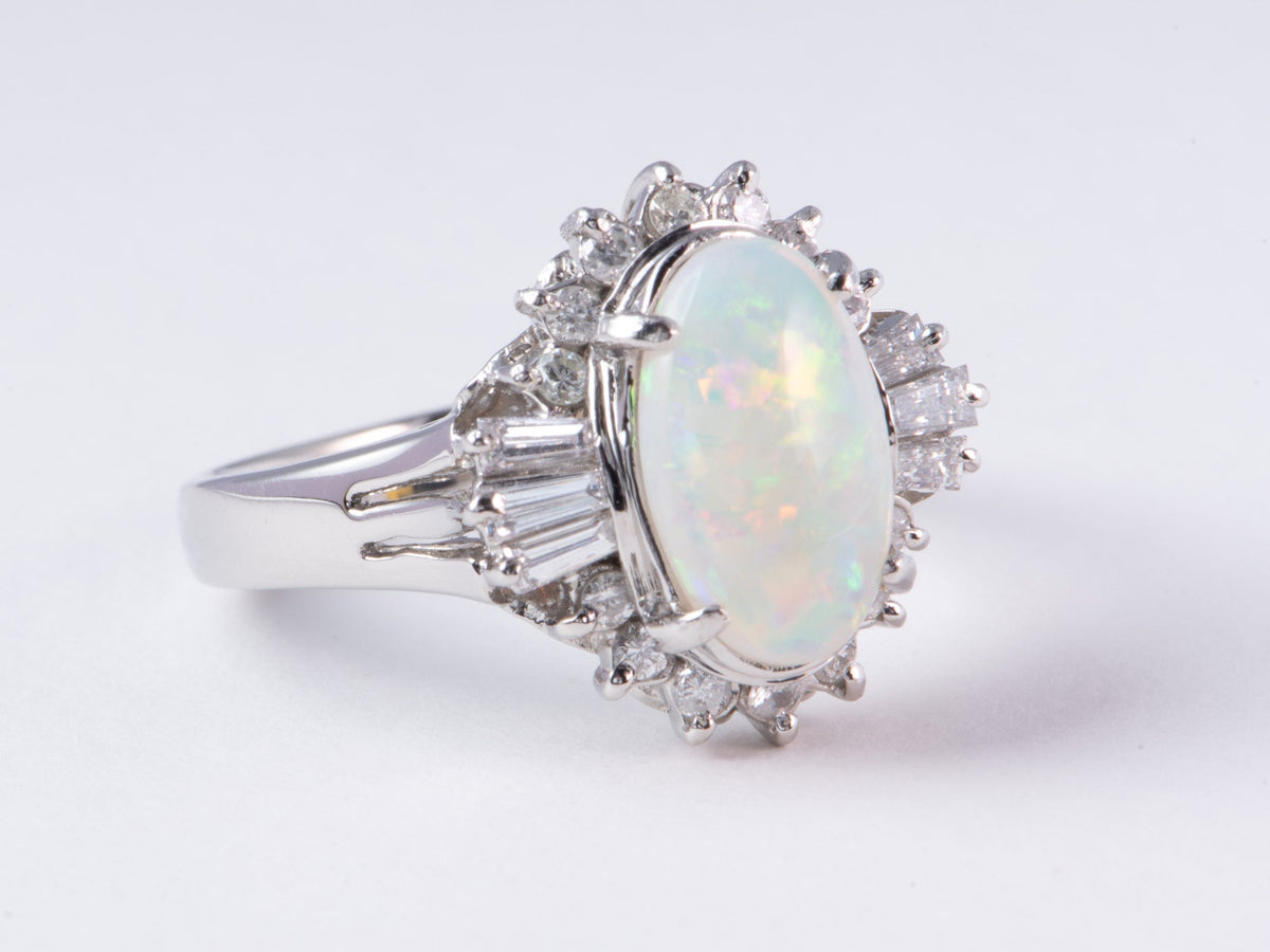 Full of Fire Australian Opal with Diamond Halo Platinum Engagement Ring 7g V1159 Aurora Designer