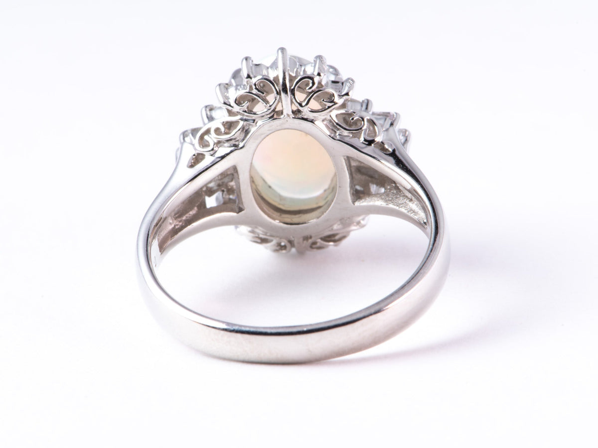 Full of Fire Australian Opal with Diamond Halo Platinum Engagement Ring 7g V1159 Aurora Designer