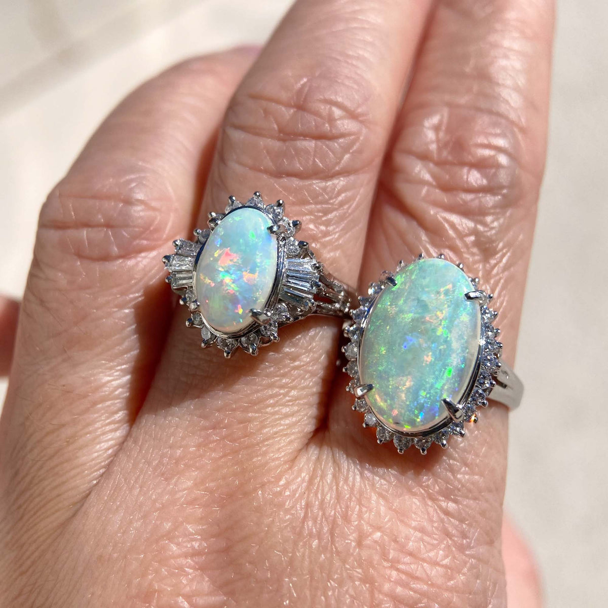 2.54ct Solid Australian Opal with Diamond Halo Ring Platinum 6g+ V1160 Aurora Designer