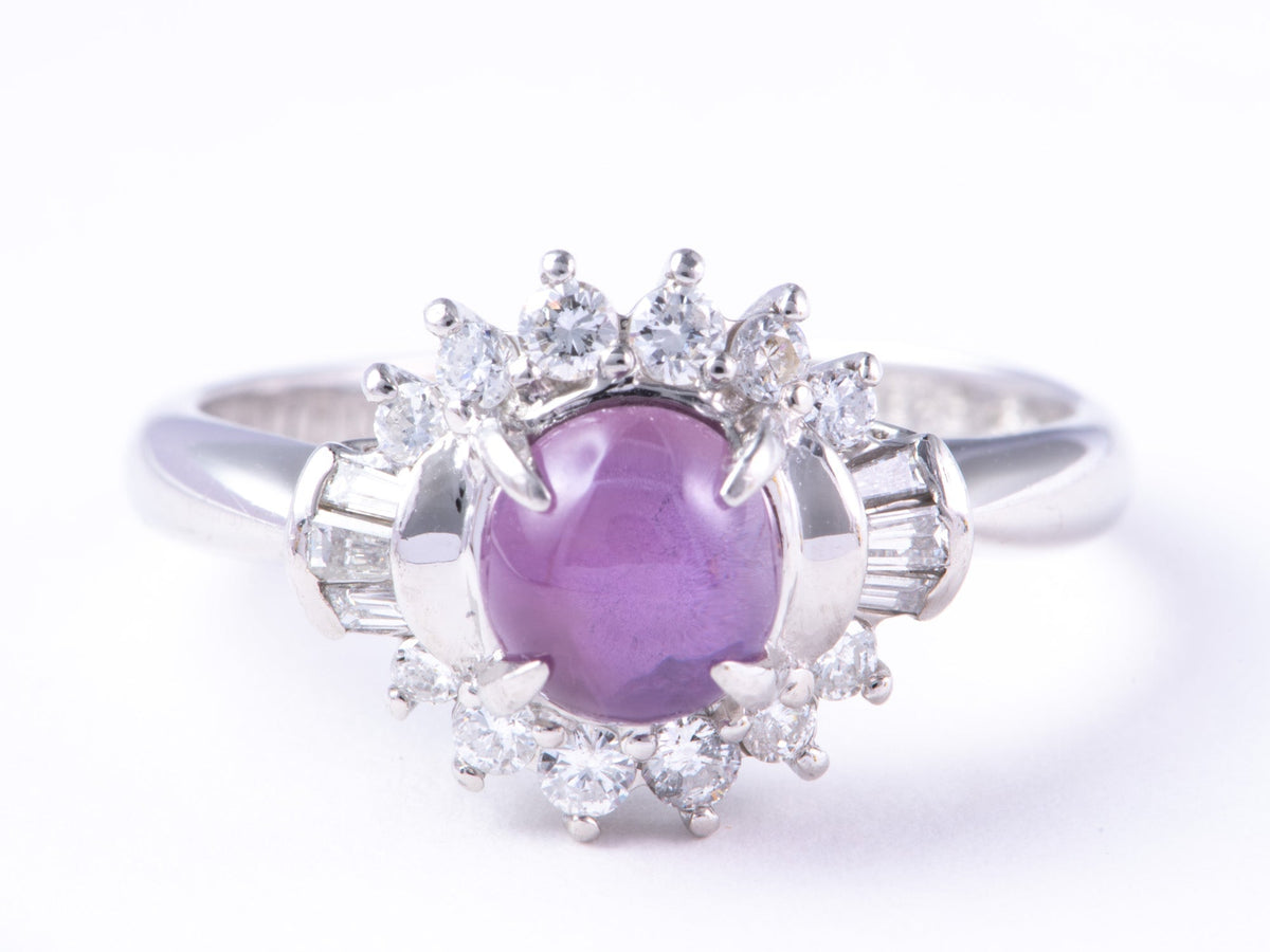1.47ct Purple Star Sapphire with Diamond Halo Platinum Engagement Ring V1161 Aurora Designer