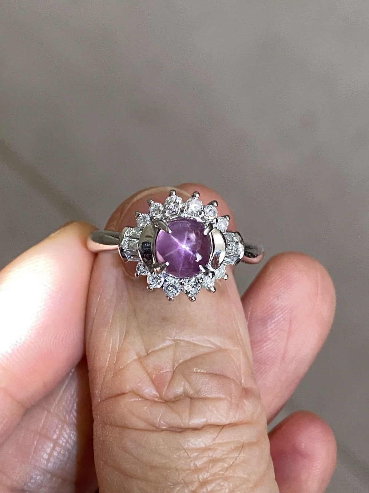 1.47ct Purple Star Sapphire with Diamond Halo Platinum Engagement Ring V1161 Aurora Designer