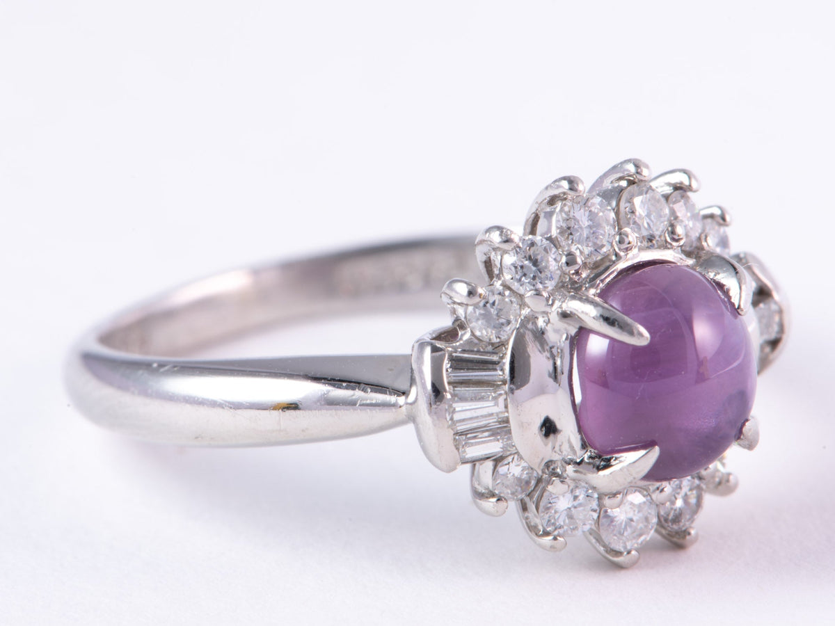 1.47ct Purple Star Sapphire with Diamond Halo Platinum Engagement Ring V1161 Aurora Designer