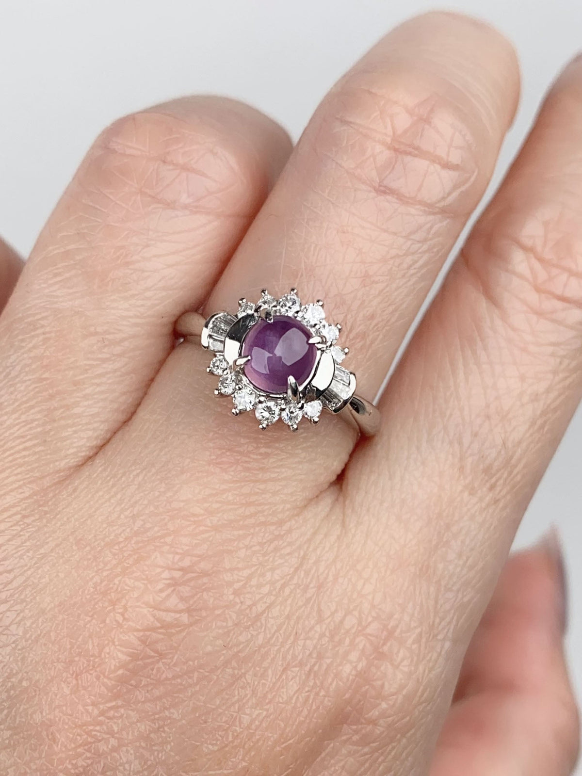 1.47ct Purple Star Sapphire with Diamond Halo Platinum Engagement Ring V1161 Aurora Designer