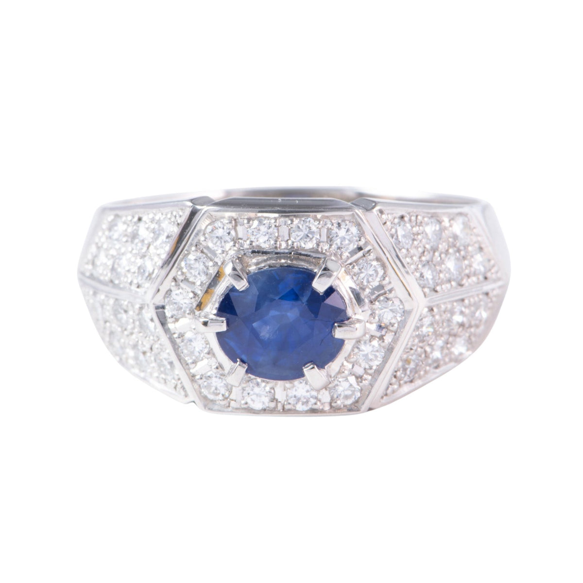 1.33ct Sapphire with Wide Diamond Pave Band Platinum 11g+ V1163 Aurora Designer