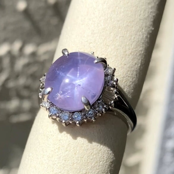 7.09ct Lilac Purple Star Sapphire Engagement Ring Platinum Heavy 9g+ V1165 Aurora Designer