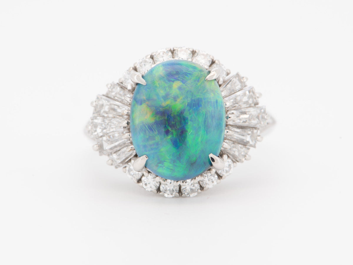 2.72ct Stunning Australian Black Opal with Diamond Halo Engagement Ring Platinum V1166 Aurora Designer