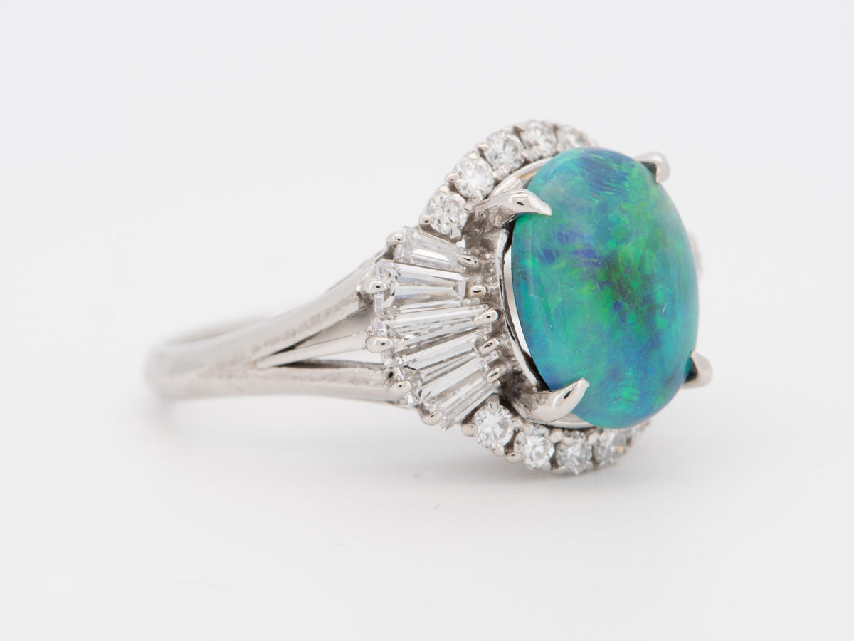 2.72ct Stunning Australian Black Opal with Diamond Halo Engagement Ring Platinum V1166 Aurora Designer