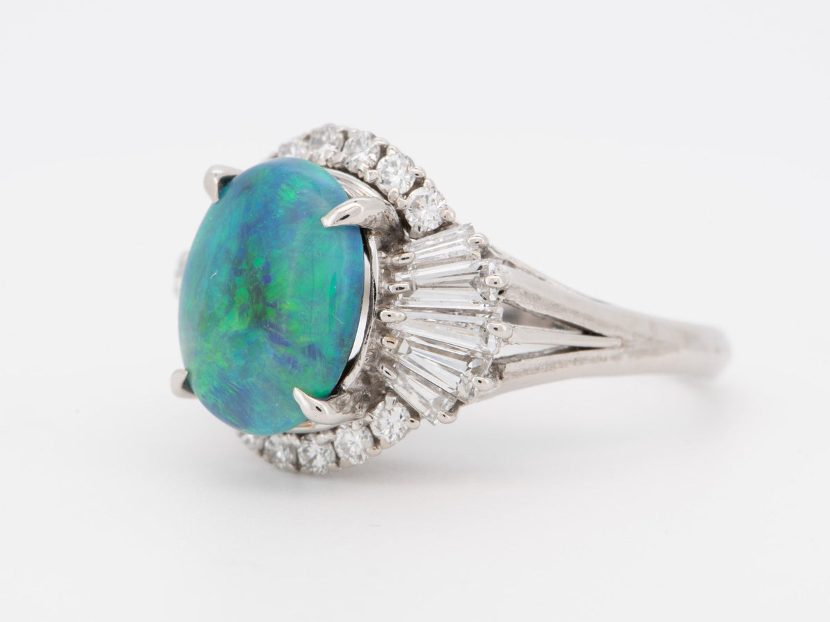 2.72ct Stunning Australian Black Opal with Diamond Halo Engagement Ring Platinum V1166 Aurora Designer