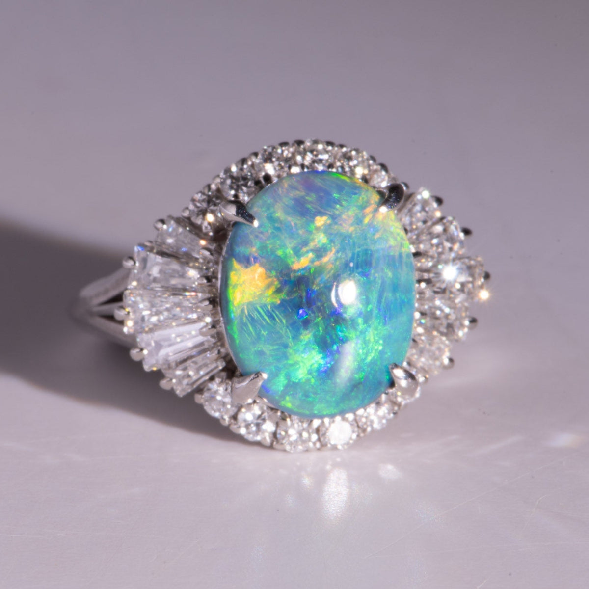 2.72ct Stunning Australian Black Opal with Diamond Halo Engagement Ring Platinum V1166 Aurora Designer