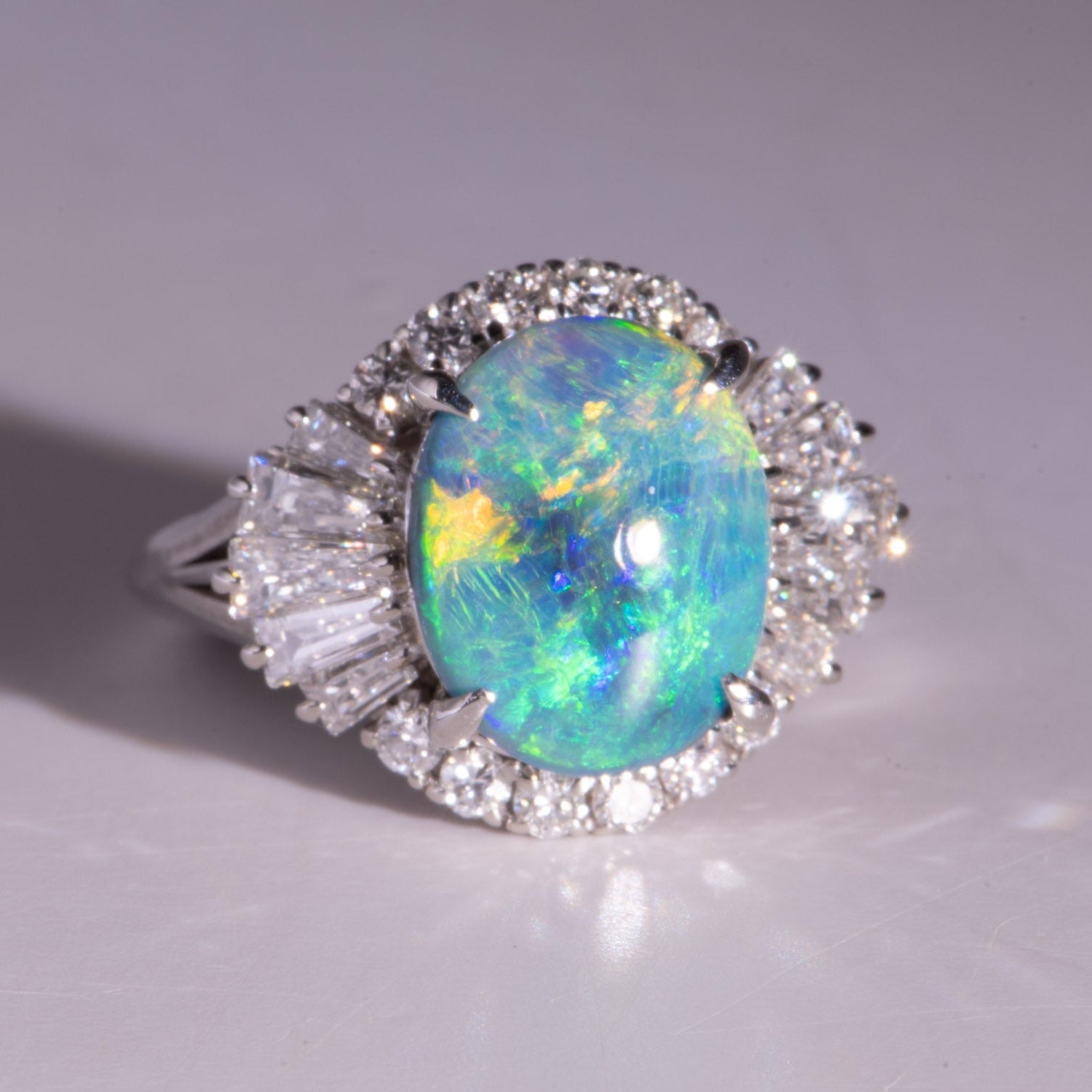 2.72ct Stunning Australian Black Opal with Diamond Halo Engagement Ring Platinum V1166 Aurora Designer