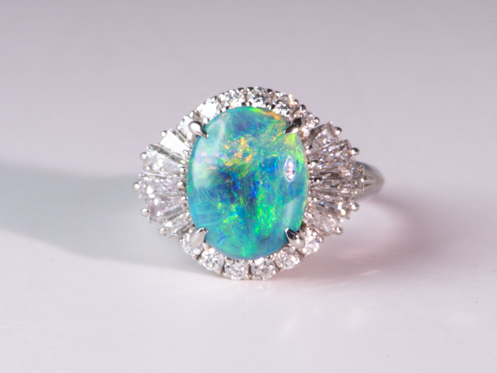 2.72ct Stunning Australian Black Opal with Diamond Halo Engagement Ring Platinum V1166 Aurora Designer
