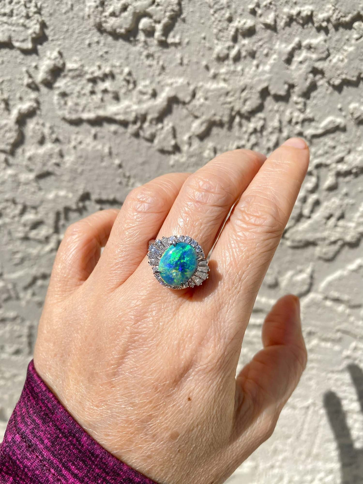 2.72ct Stunning Australian Black Opal with Diamond Halo Engagement Ring Platinum V1166 Aurora Designer