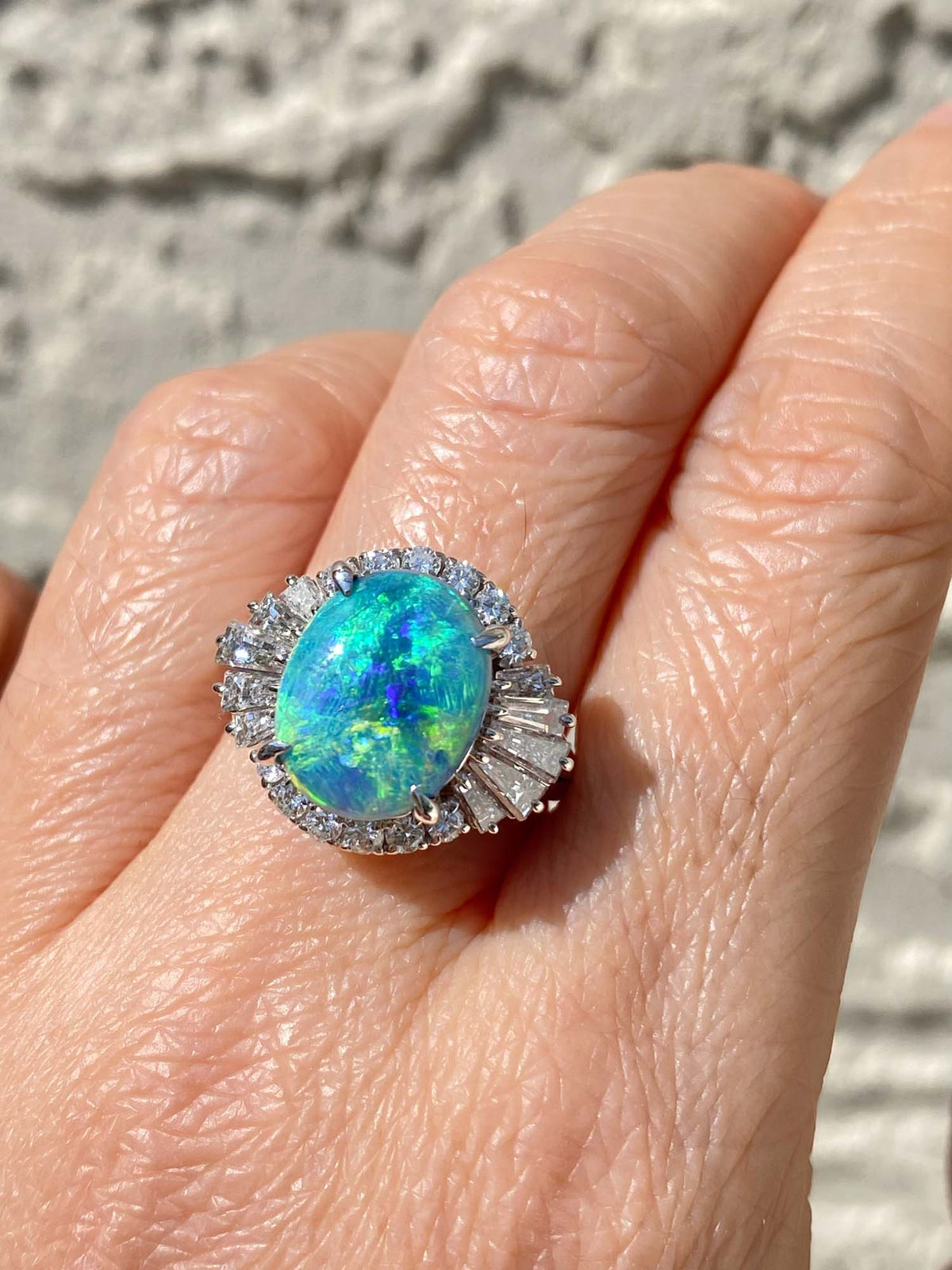 2.72ct Stunning Australian Black Opal with Diamond Halo Engagement Ring Platinum V1166 Aurora Designer