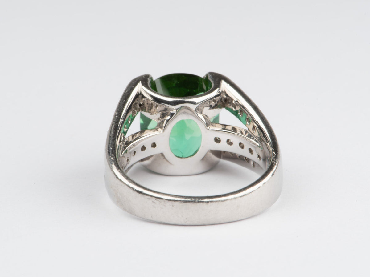 Platinum 4.63ct Bright Green Tourmaline and Diamond Split Shank Statement Ring V1170 Aurora Designer