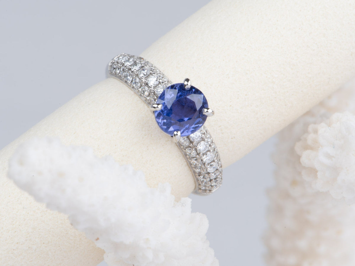 1.7ct Natural Unheated Lavender Sapphire and Diamond Pave Band Platinum Engagement Ring V1171 Aurora Designer