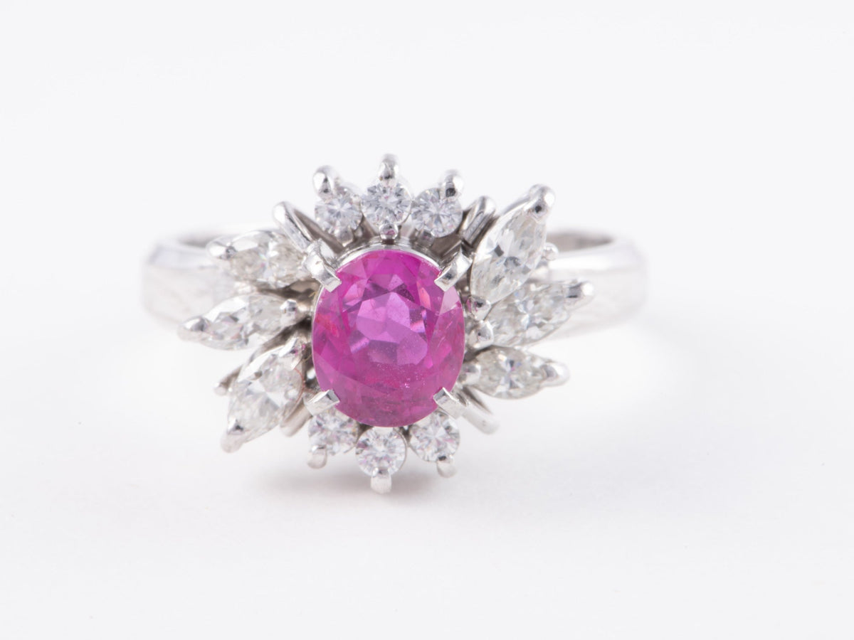 Platinum Hot Pink Sapphire and Diamond Halo Engagement Ring V1172 Aurora Designer