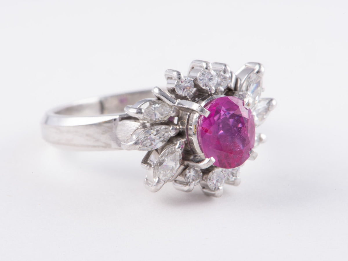 Platinum Hot Pink Sapphire and Diamond Halo Engagement Ring V1172 Aurora Designer