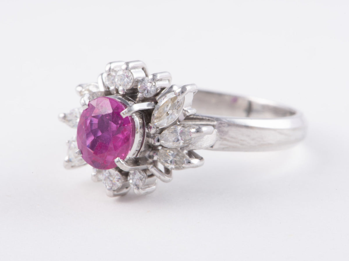 Platinum Hot Pink Sapphire and Diamond Halo Engagement Ring V1172 Aurora Designer