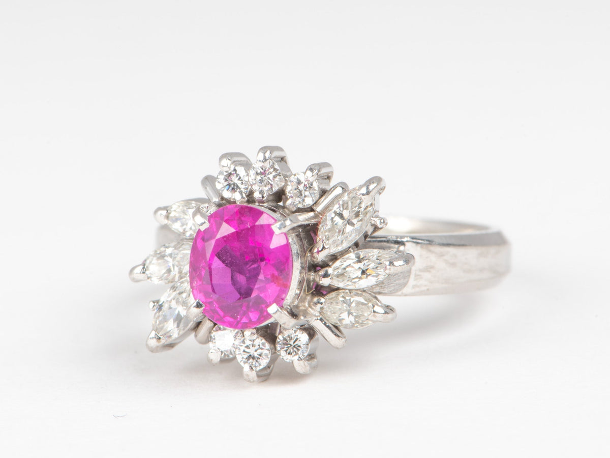 Platinum Hot Pink Sapphire and Diamond Halo Engagement Ring V1172 Aurora Designer