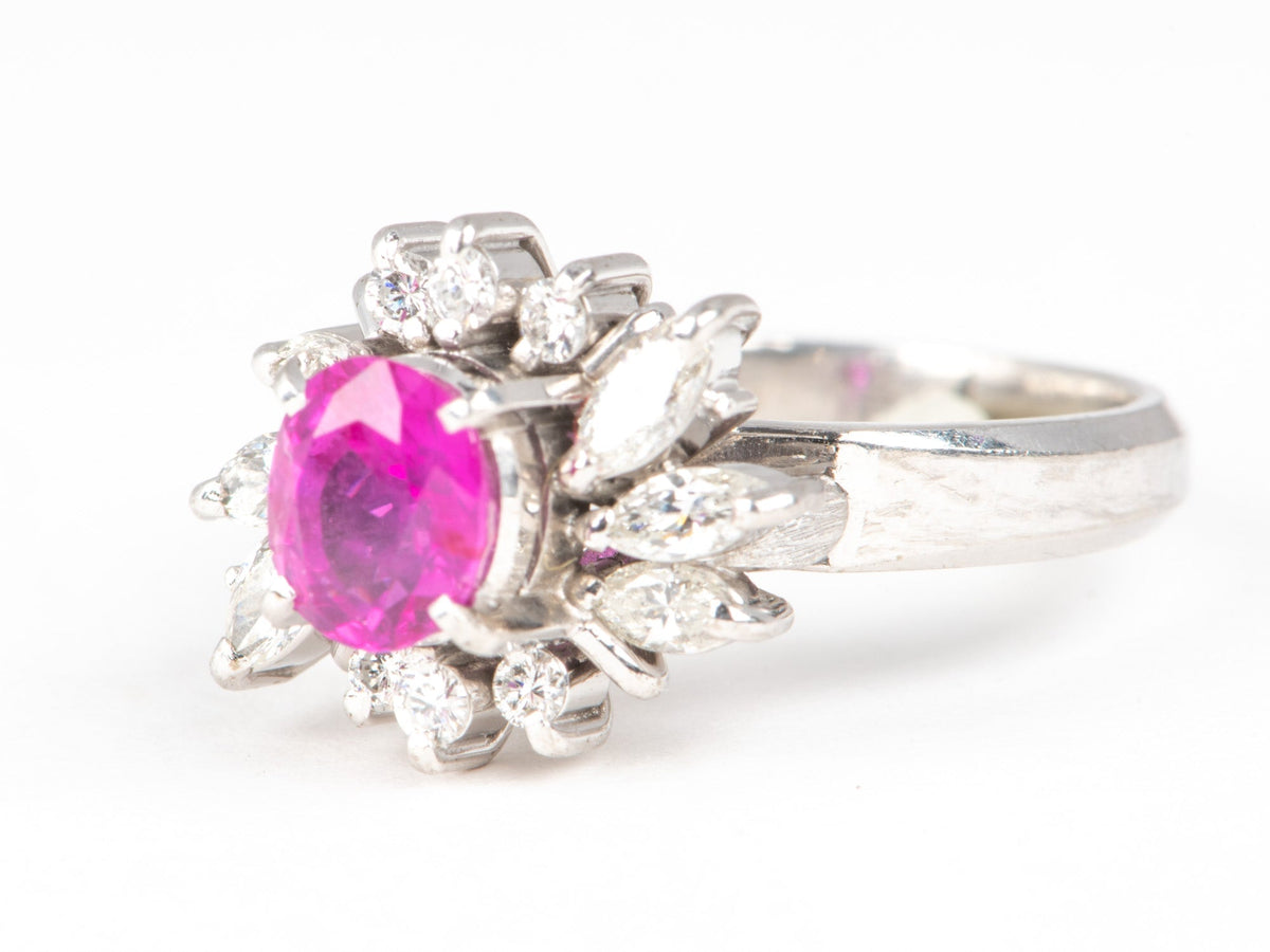 Platinum Hot Pink Sapphire and Diamond Halo Engagement Ring V1172 Aurora Designer
