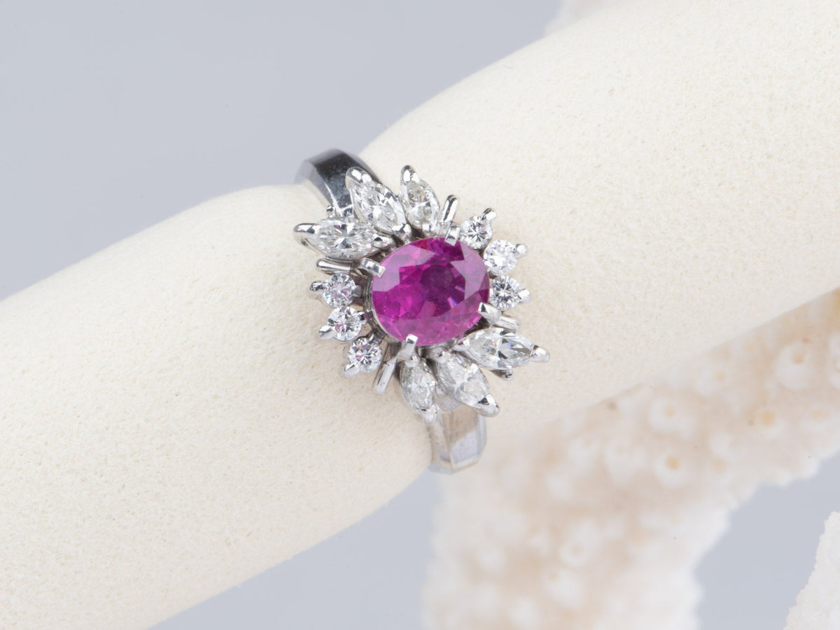 Platinum Hot Pink Sapphire and Diamond Halo Engagement Ring V1172 Aurora Designer