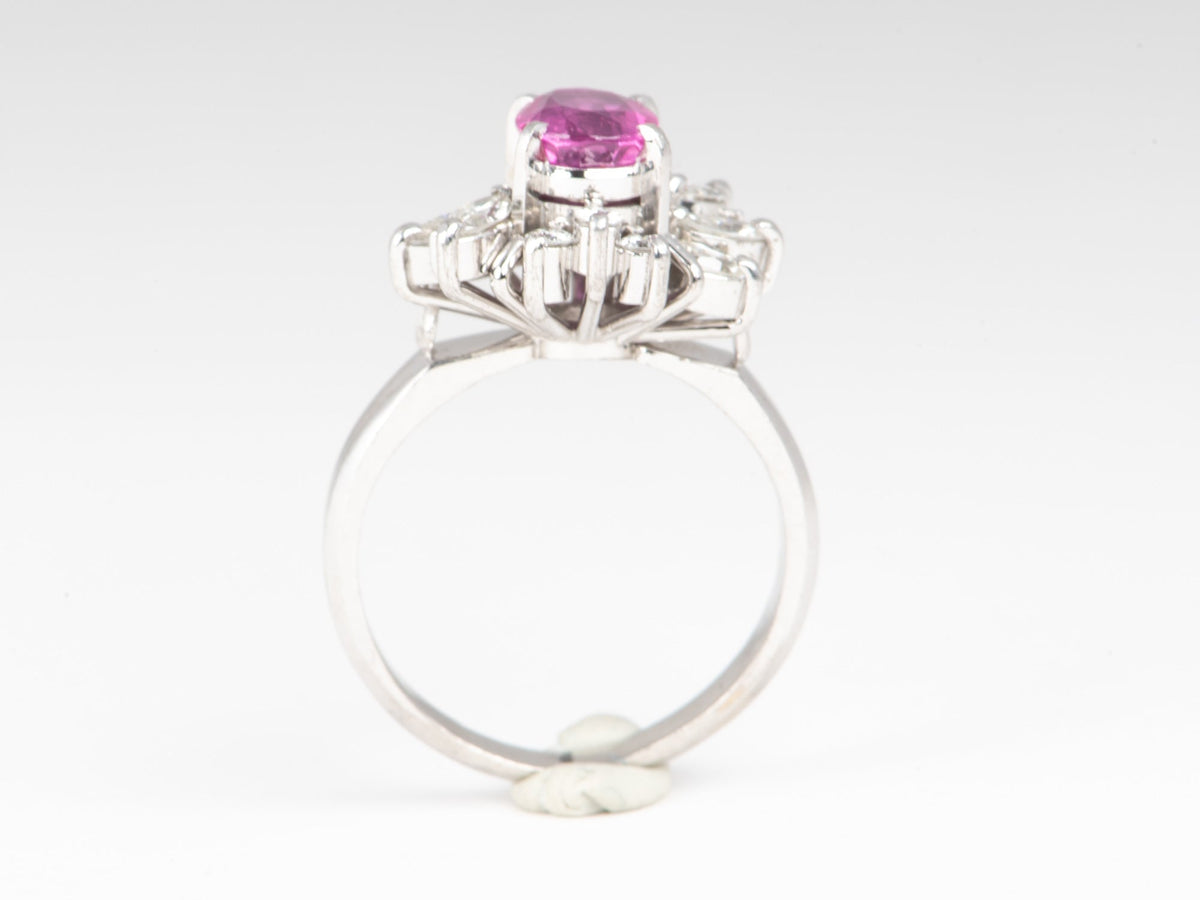 Platinum Hot Pink Sapphire and Diamond Halo Engagement Ring V1172 Aurora Designer