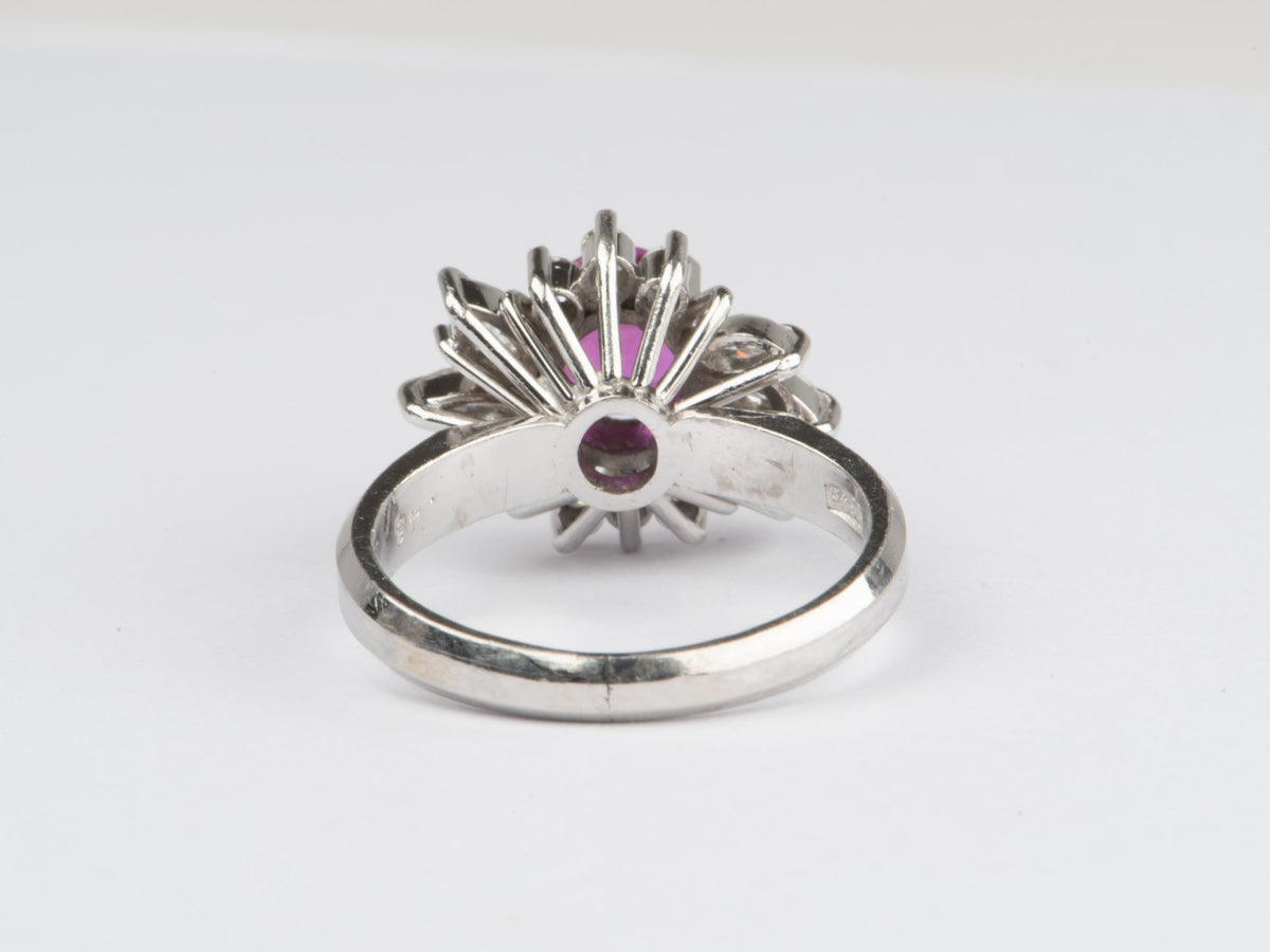 Platinum Hot Pink Sapphire and Diamond Halo Engagement Ring V1172 Aurora Designer