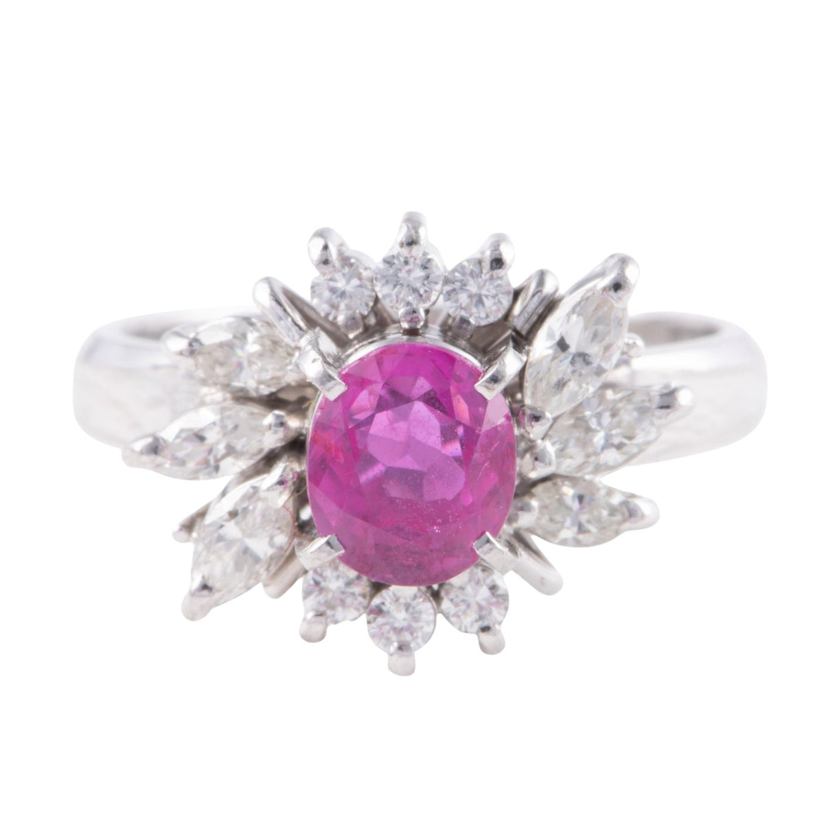 Platinum Hot Pink Sapphire and Diamond Halo Engagement Ring V1172 Aurora Designer