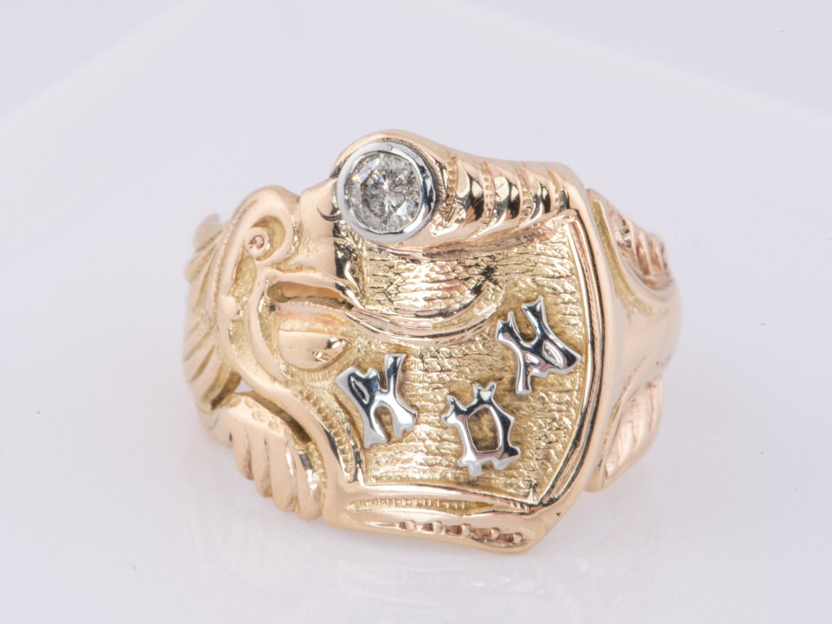 Vintage Chimera with Diamond Ring 14K Dual-Tone Gold White and Yellow Mythical Animal Lion V1176 Aurora Designer