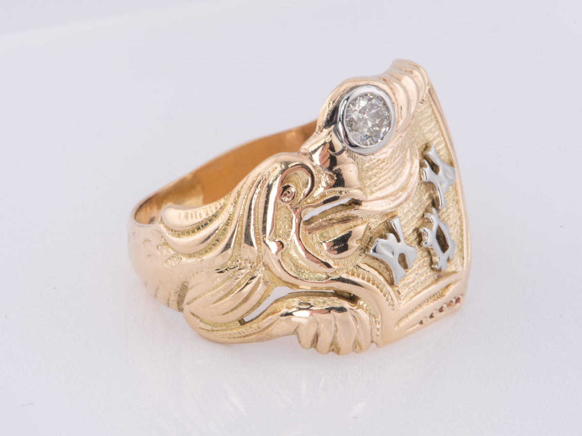 Vintage Chimera with Diamond Ring 14K Dual-Tone Gold White and Yellow Mythical Animal Lion V1176 Aurora Designer
