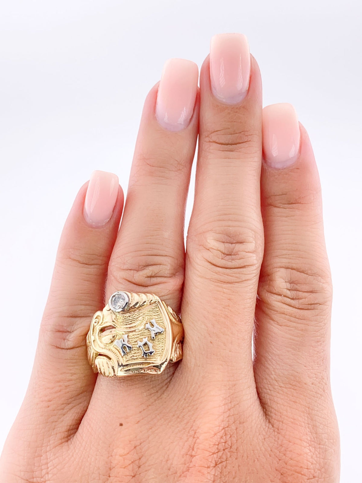 Vintage Chimera with Diamond Ring 14K Dual-Tone Gold White and Yellow Mythical Animal Lion V1176 Aurora Designer