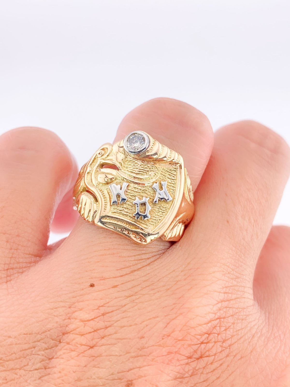 Vintage Chimera with Diamond Ring 14K Dual-Tone Gold White and Yellow Mythical Animal Lion V1176 Aurora Designer