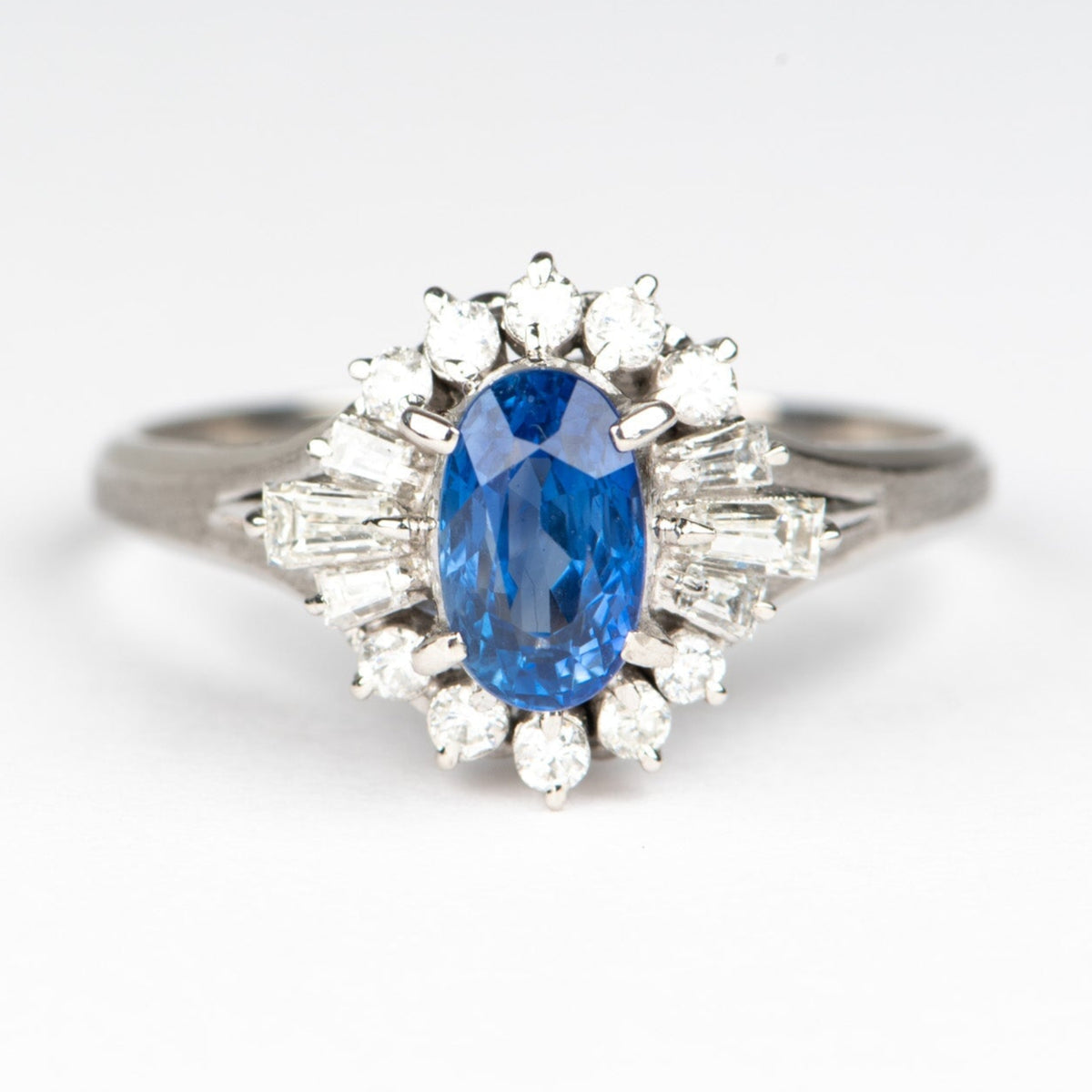 1.17ct Sapphire Engagement Ring with Diamond Halo Platinum PT900 V1177 Aurora Designer