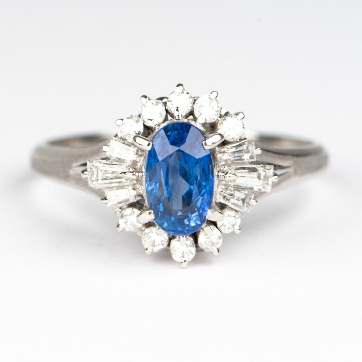 1.17ct Sapphire Engagement Ring with Diamond Halo Platinum PT900 V1177 Aurora Designer