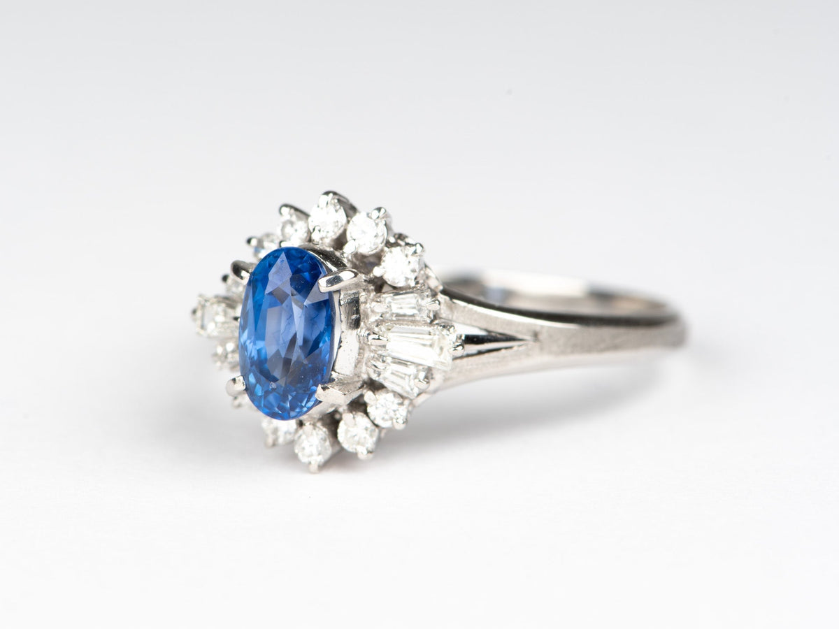 1.17ct Sapphire Engagement Ring with Diamond Halo Platinum PT900 V1177 Aurora Designer